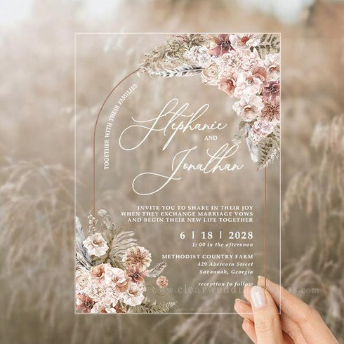 rustic earthy terracotta rose acrylic wedding invitations CWIA109